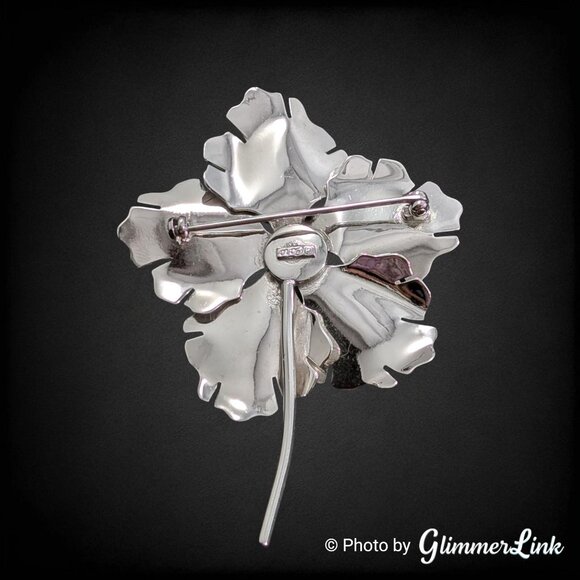 Vintage Coro Silver Tone Ginkgo Leaf Brooch - 1950s Mid Century Floral Pin - Picture 8 of 10